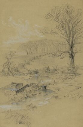 Landscape with fence and stream