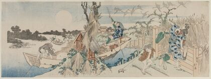 Landscape with Ferry Boat, Geese and Full Moon (early 1830s) — size preview