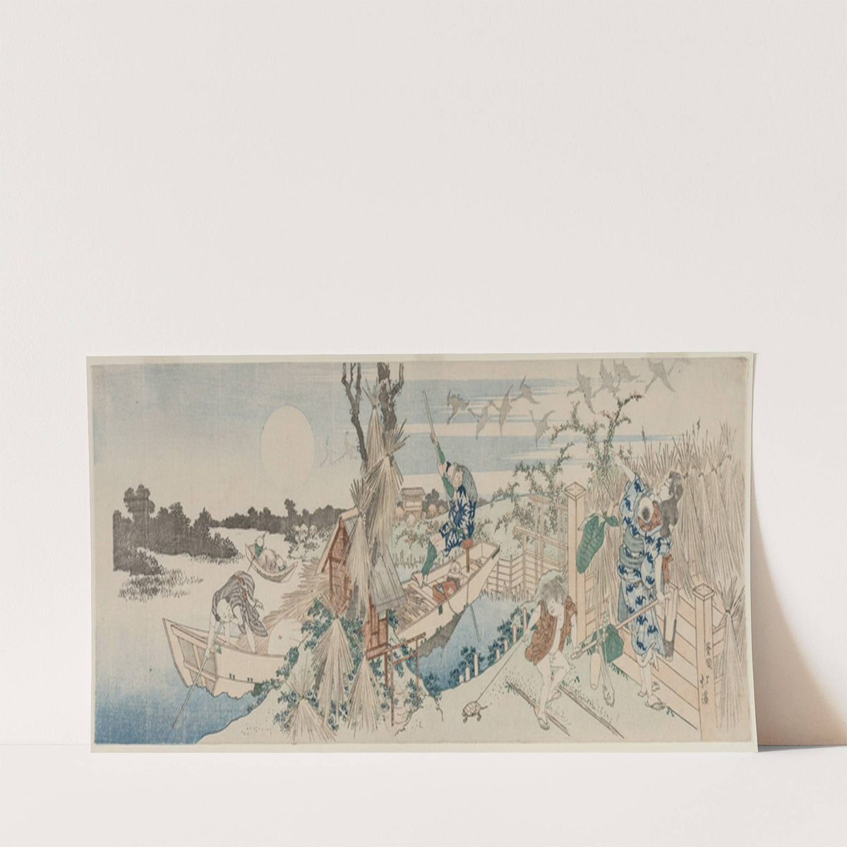 Landscape with Ferry Boat, Geese and Full Moon (early 1830s) by Totoya Hokkei