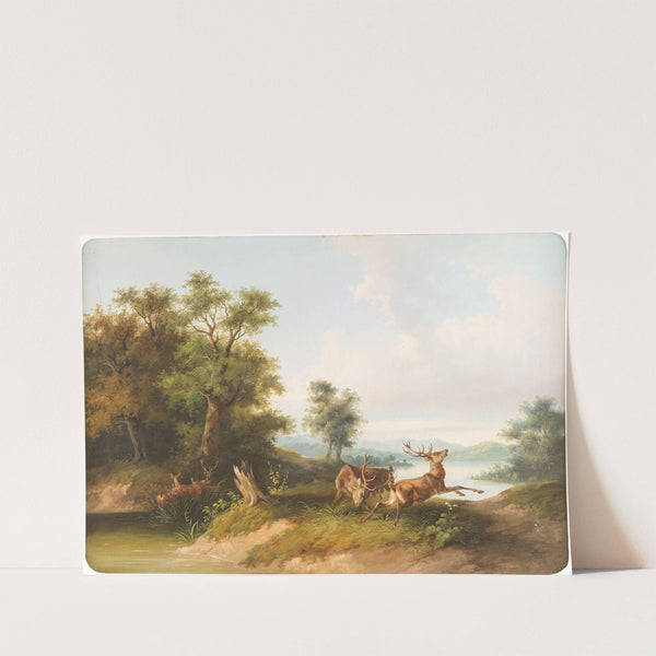 Landscape with fighting stags by Franz Barbarini