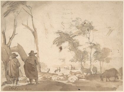 Landscape with Sheep and Two Figures