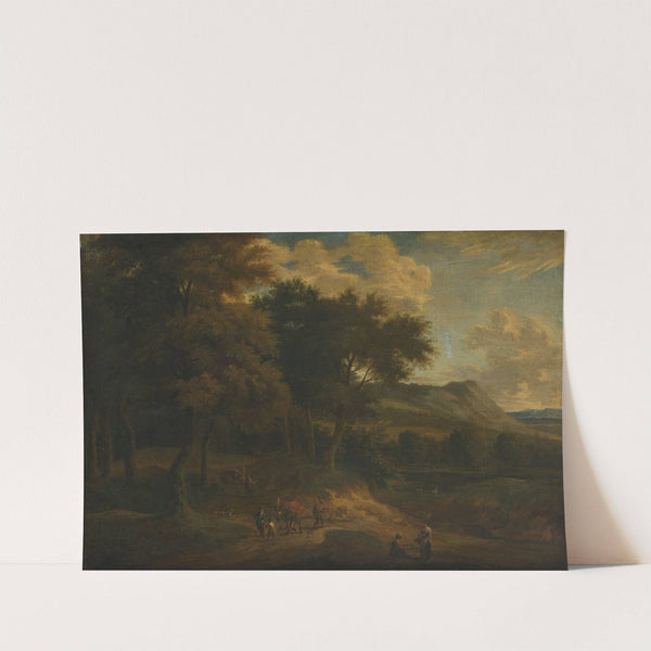 Landscape with staffage at sunset by Jan Baptist Huysmans