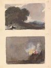 Landscape With Tree in Foreground and Mountains in Distance; Figure in interior Scene