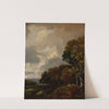 Landscape with trees and a field, a church tower in the distance by Thomas Gainsborough