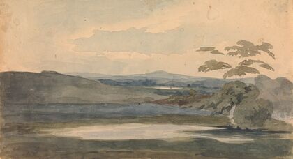 Landscape with Trees and Mountains, Lake in Foreground