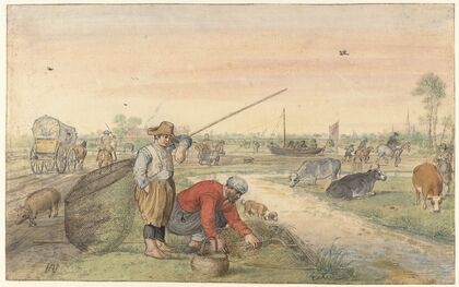 Landscape with Two Eel Fishermen by a Ditch