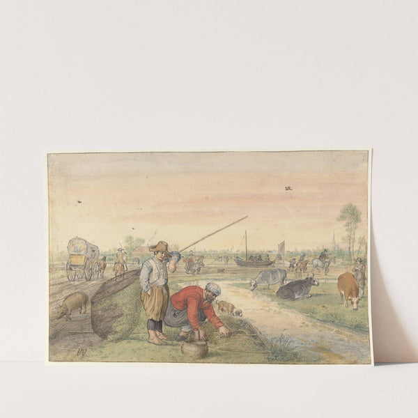 Landscape with Two Eel Fishermen by a Ditch by Hendrick Avercamp