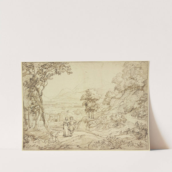 Landschaft, auf dem Weg ein Herr und eine Dame mit einem Windhund by Jacob Esselens