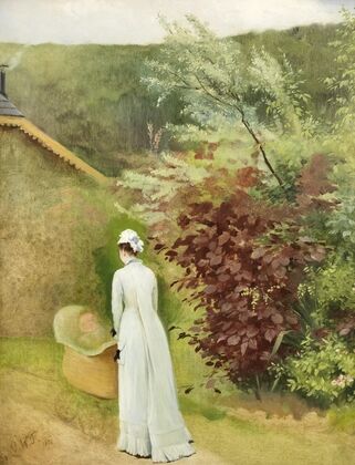 Landschaft, Frau mit Kinderwagen (1870)