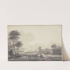 Landschaft mit Bach und Brücke, im Wasser Badende by Roelant Roghman