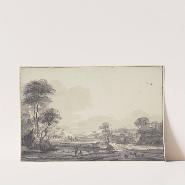Landschaft mit Bach und Brücke, im Wasser Badende by Roelant Roghman