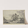 Landschaft mit Bach und zwei Hütten im Vordergrund by Hieronymus Lapis