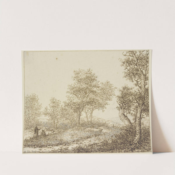 Landschaft mit Bäumen, links zwei Männer im Gespräch by Adriaen Hendriksz. Verboom