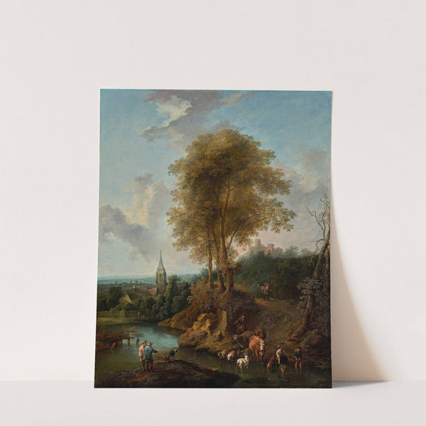 Landschaft mit drei Bäumen und Kirche by Christian Hilfgott Brand