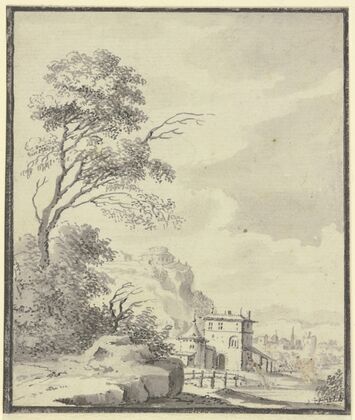 Landschaft mit einem Haus mit Turm (1744)