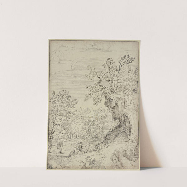 Landschaft mit einem Heiligen und zwei weiteren Figuren by Agostino Carracci