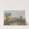 Landschaft mit einer Ruine, links ein hoher Baum, im Vordergrund zwei Wanderer by Johann Albrecht Friedrich Rauscher