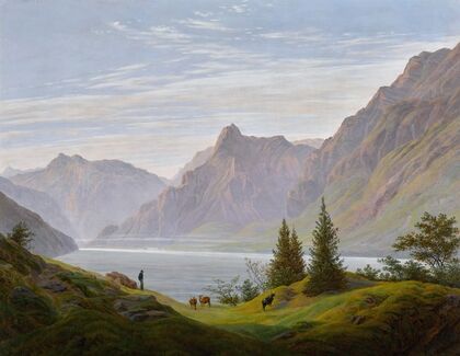 Landschaft mit gebirgsee, morgen (landscape with mountain lake, morning)