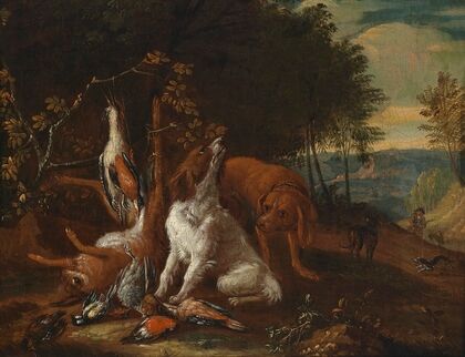 Landschaft mit Jagdstillleben