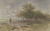Landschaft mit Jäger und pflügendem Bauer