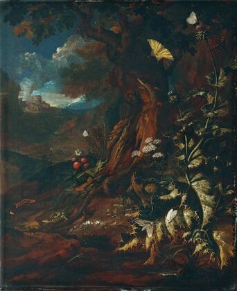 Landschaft mit Reptilien und Insekten