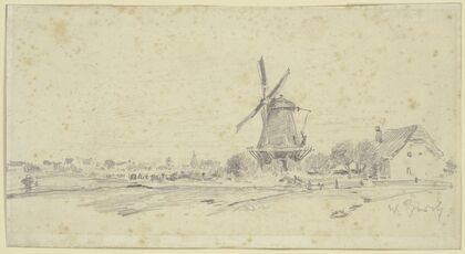 Landschaft mit Wiedensahler Holländermühle und Haus des Müllers