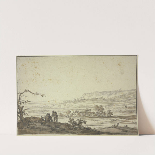 Landschaft, vorne links an einem dürren Baum zwei Figuren by Herman Saftleven III