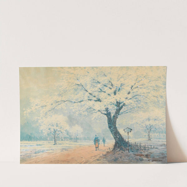 Landschaft während der Kirschblüte mit Spaziergängern by Hiroshi Yoshida