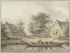 Landschap met afgemeerde schuit met vaten