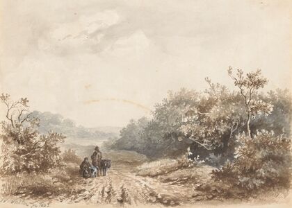 Landschap met een familie, een schaap en een hond