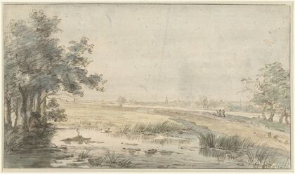 Landschap met een hengelaar aan het water