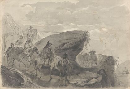 Landschap met een stoet reizigers