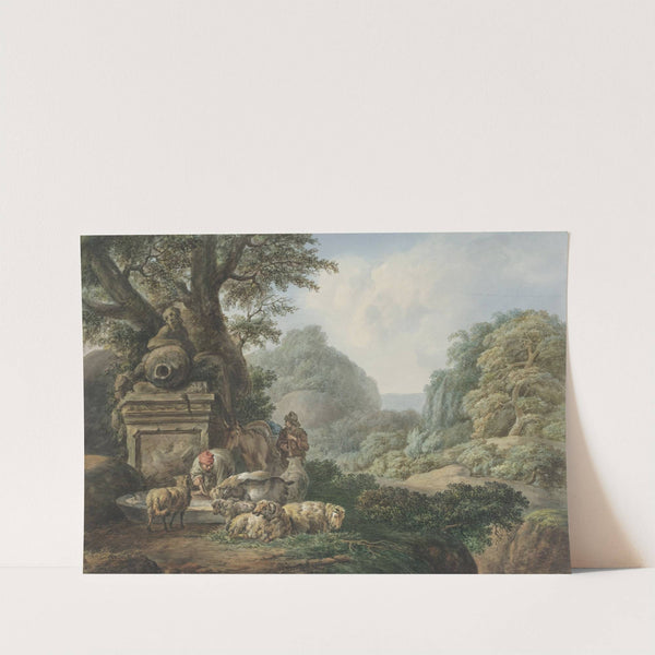 Landschap met herders bij een waterplaats by Jan Willem Pieneman