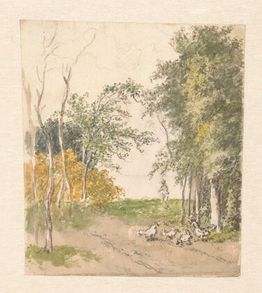 Landschap met kippen langs de weg (1782 - 1837)