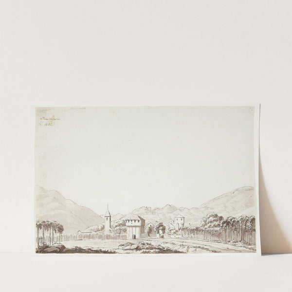 Landskab fra Domodossola i Schweiz med kirke og vagtårn by Johan Ludvig Lund