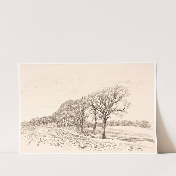 Landskab med egetræer. Føns by Fritz Syberg