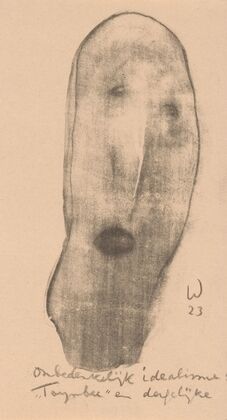 Langwerpig geabstraheerd gezicht met open mond (1923)