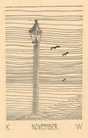 Laterne und drei Vögel