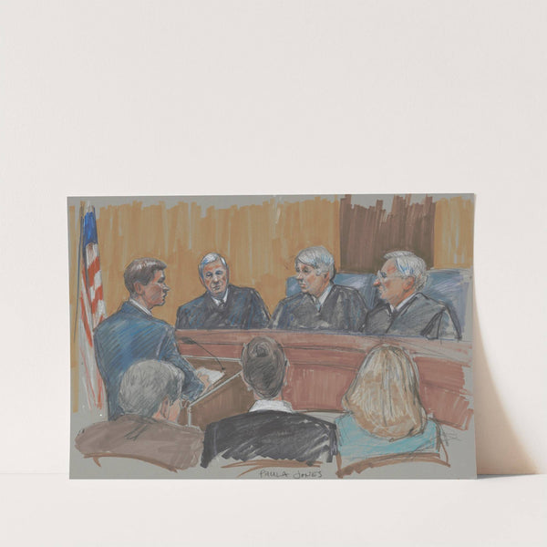 Lawyer speaking in courtroom during case brought by Paula Jones against Bill Clinton by Brigitte Woosley