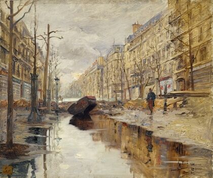 Le boulevard Haussmann pendant les inondations de 1910