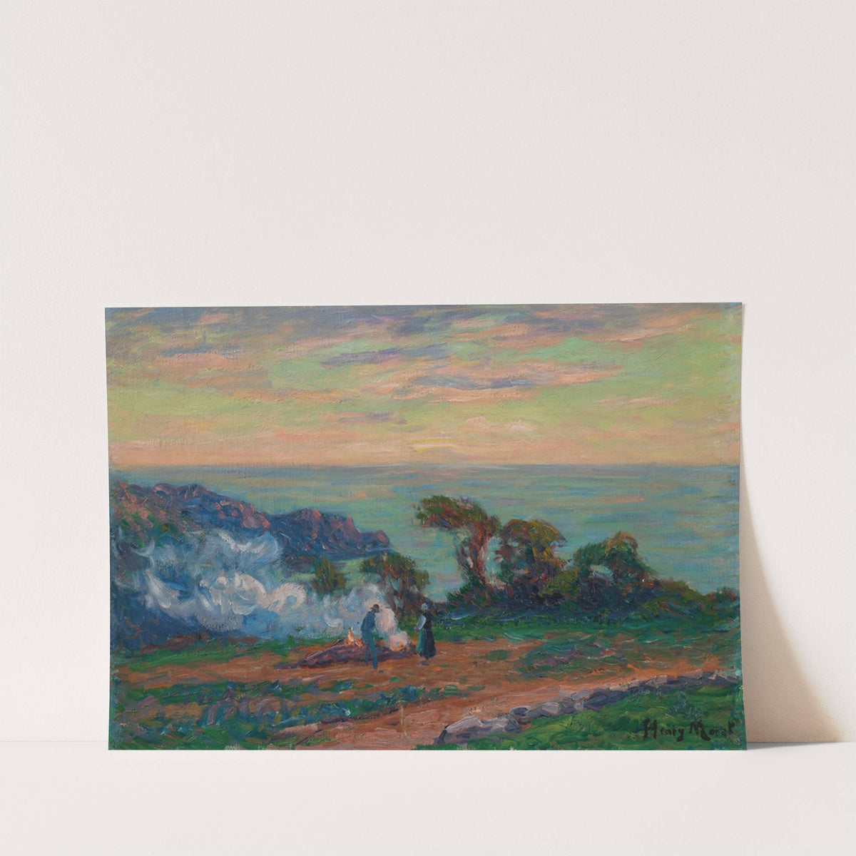 Le brûlage de goémon en bord de mer by Henry Moret