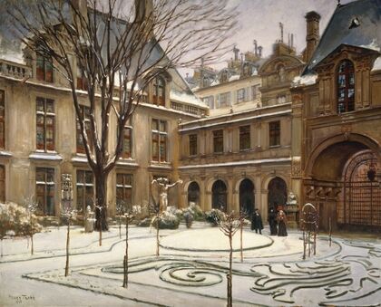 Le jardin du musée Carnavalet ; effet de neige