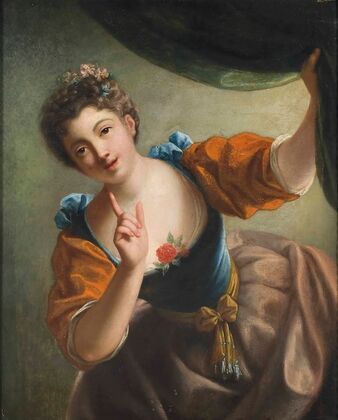 Le Silence, Ou Femme À La Fenêtre Soutenant Un Rideau