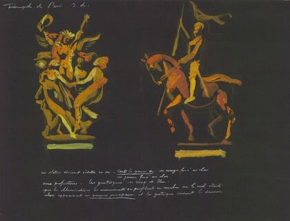 Le Triomphe de Paris – maquette de décor – Illuminations de statues parisiennes – la danse de Carpeaux, la statue équestre de Jeanne d’arc de Frémiet (1920s)