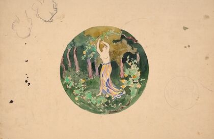 ‘Le Verger’, woman picking fruit in a landscape (1876)