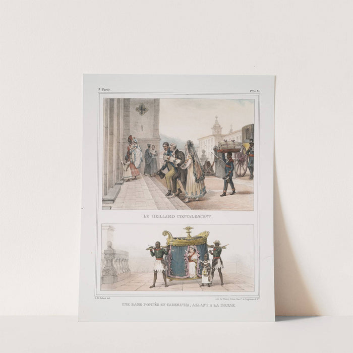 Le vieillard convalescent; Une dame portée en caderinha, allant à la messe (1834 - 1839) by Jean Baptiste Debret