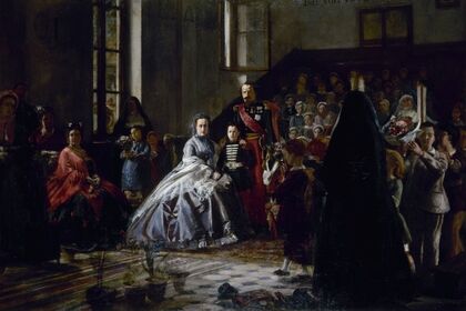 L’Empereur, l’ImpÃ©ratrice et le prince impÃ©rial visitant une salle d’asile Ã  Fontainebleau