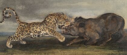 Léopard aux prises avec un sanglier (Léopard Struggling with a Wild Boar) (ca. 1832)
