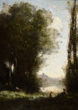 Les Deux soeurs sous les arbres au bord du lac