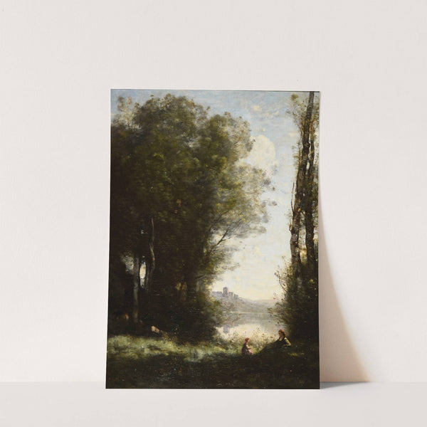 Les Deux soeurs sous les arbres au bord du lac by Jean-Baptiste-Camille Corot